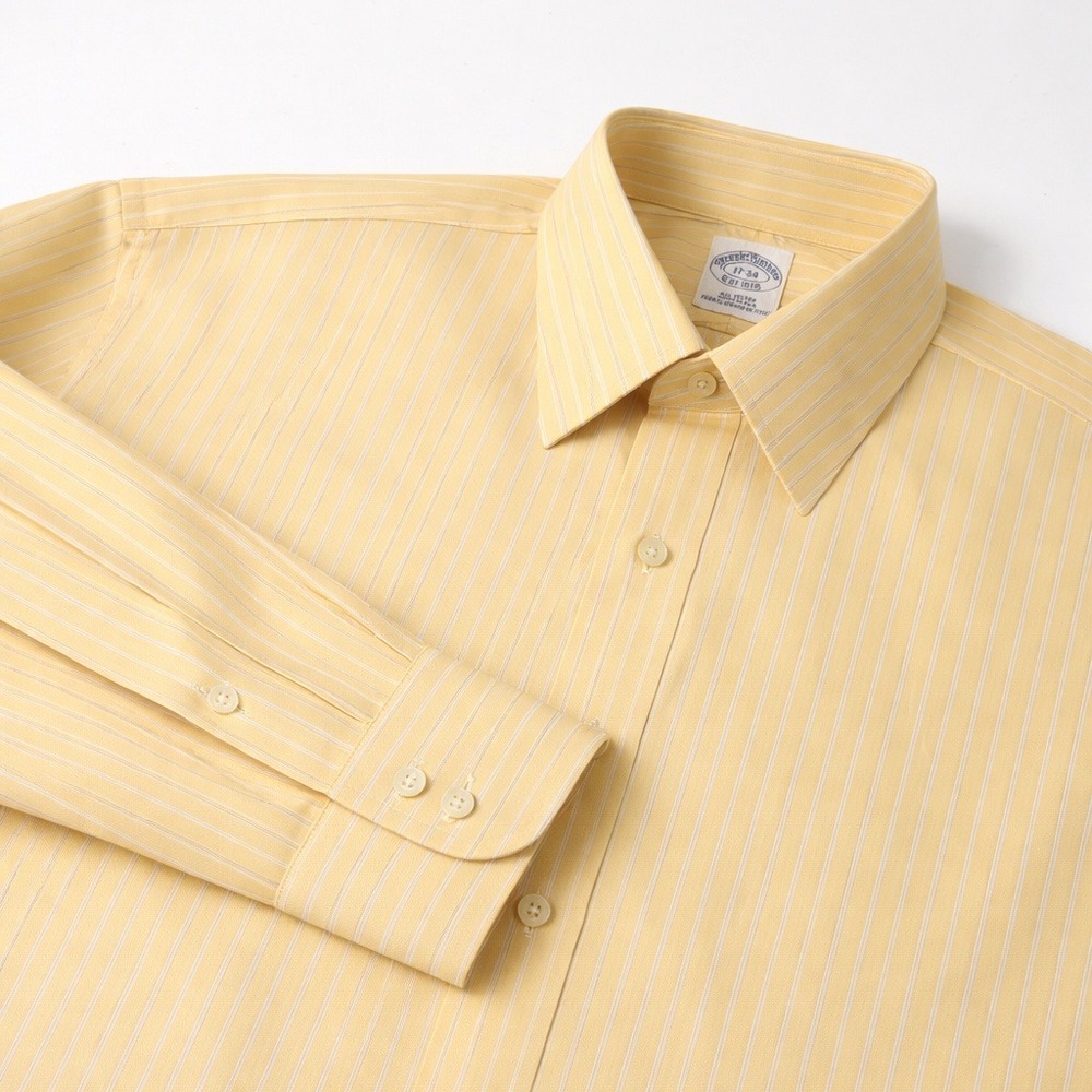 VTG Brooks Brothers Mens 17-34 Yellow Dress Shirt USA MADE‎ Italy Fabric XL